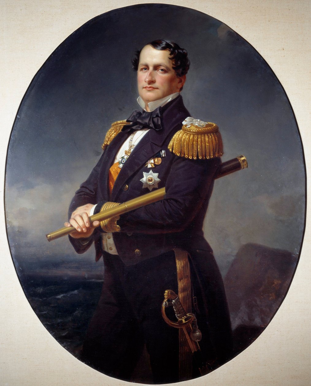Admirális portréja Tengerészeti admirális, hosszú kilátással, hátul tengeri táj. Xaver Winterhalter festménye (1806-1873) 19. századi Brest, Szépművészeti Múzeum alkotó: Franz Xaver Winterhalter