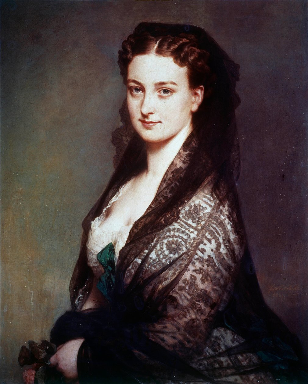 Az ismeretlennél van Franz Xavier Winterhalter (1806-1873) mantilla festménye. 1869. Dim. 0,80 X 0,65 m. Compiegne, kastélymúzeum alkotó: Franz Xaver Winterhalter