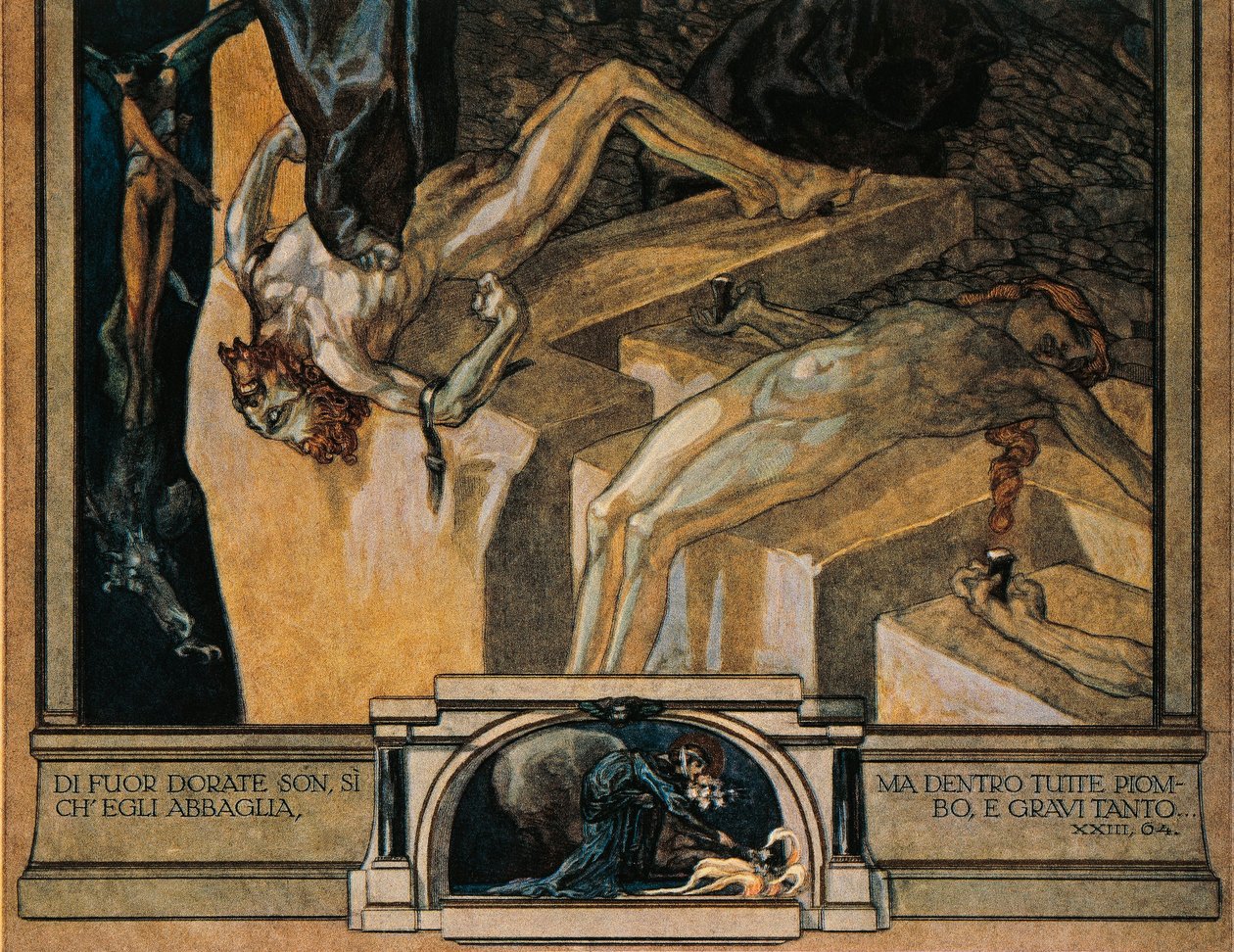 Ausztria, Bécs, Dante Alighieri Isteni színjátékának (Pokol, XXII. ének) illusztrációja, Franz von Bayros, részlet alkotó: Franz von Bayros (1866 1924)