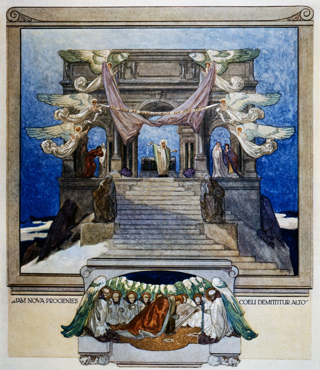 És új utódok szállnak alá a mennyből, Purgatórium, XXII. ének, Dante Alighieri Isteni színjátéka, Franz von Bayros (1866-1924) illusztrációja, Bécs alkotó: Franz von  Bayros