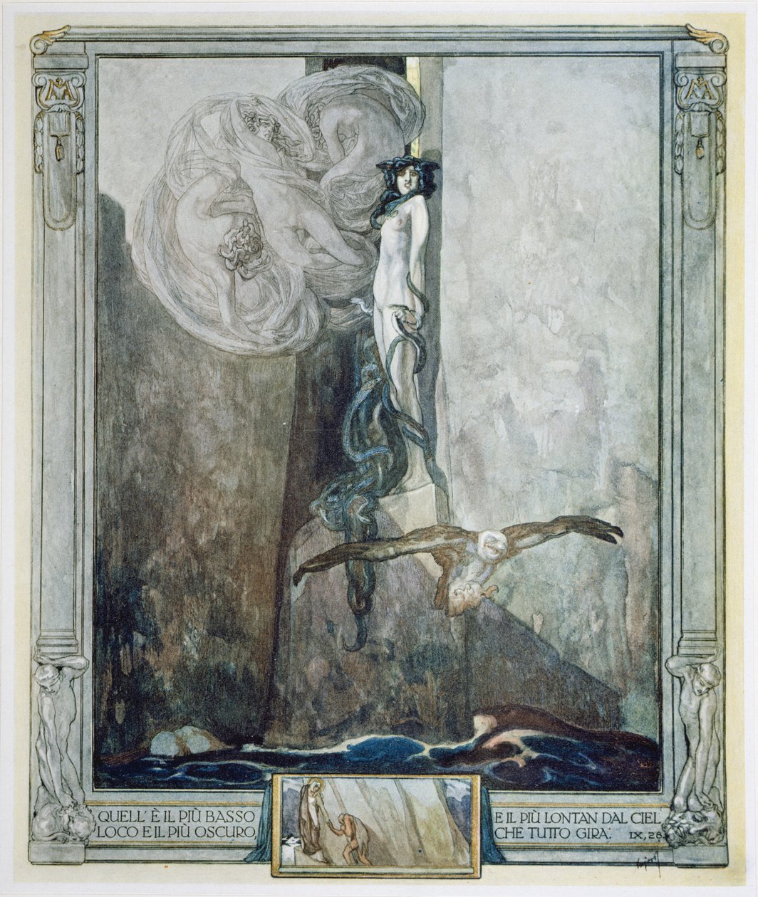 Illusztráció Dante „Isteni színjátékából”, Inferno, IX. ének. 28 alkotó: Franz von Bayros (1866 1924)