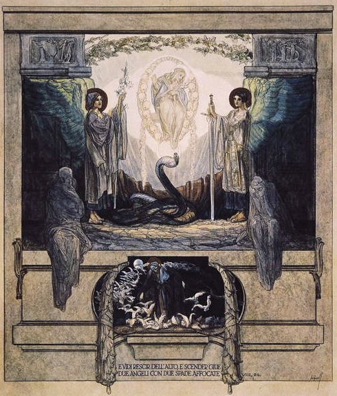 Illusztráció Dante Isteni színjátékából, Purgatórium, VIII. ének: 1921. 24. (wc papíron) alkotó: Franz von Bayros