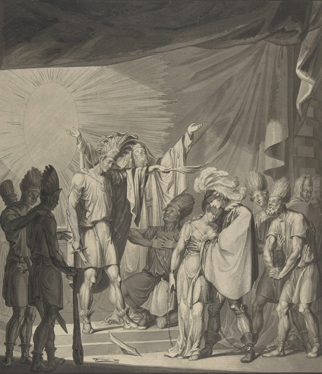 Napkirály megkenve egy megkötött párat, August von Kotzebue Die Sonnenjungfrau című művéből, 19. század. alkotó: Franz von Hauslab