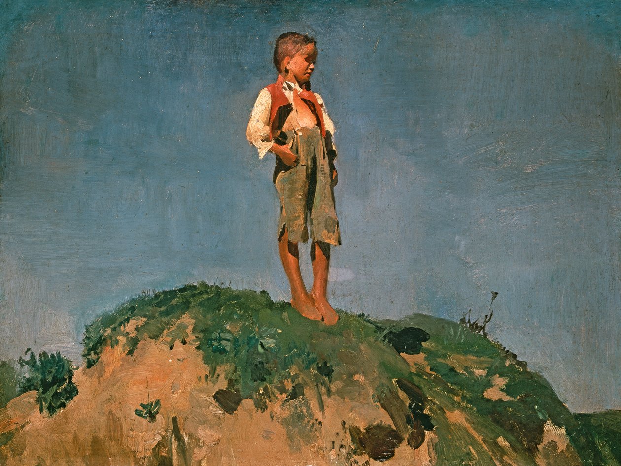 Őrző fiú egy füves dombon alkotó: Franz von Lenbach