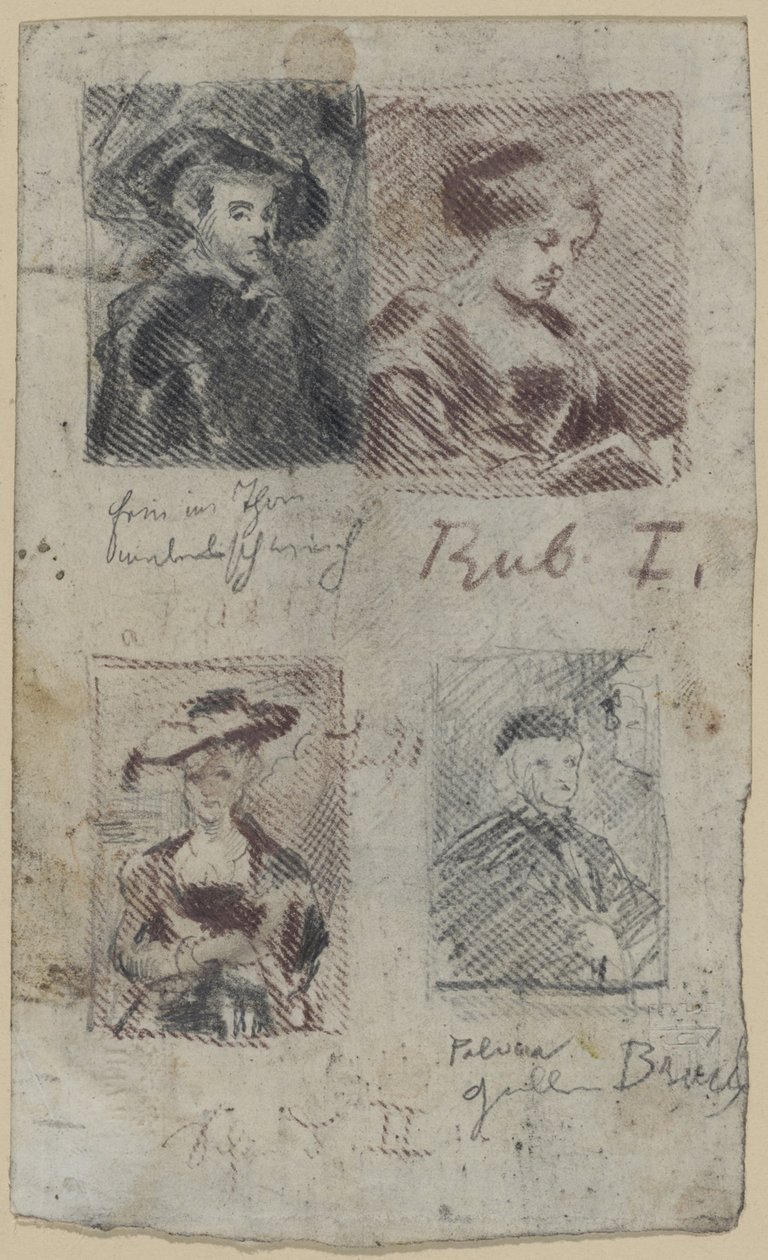 Három másolatvázlat Peter Paul Rubens után, egy Palma Vecchio után (?) alkotó: Franz von Lenbach, Peter Paul Rubens