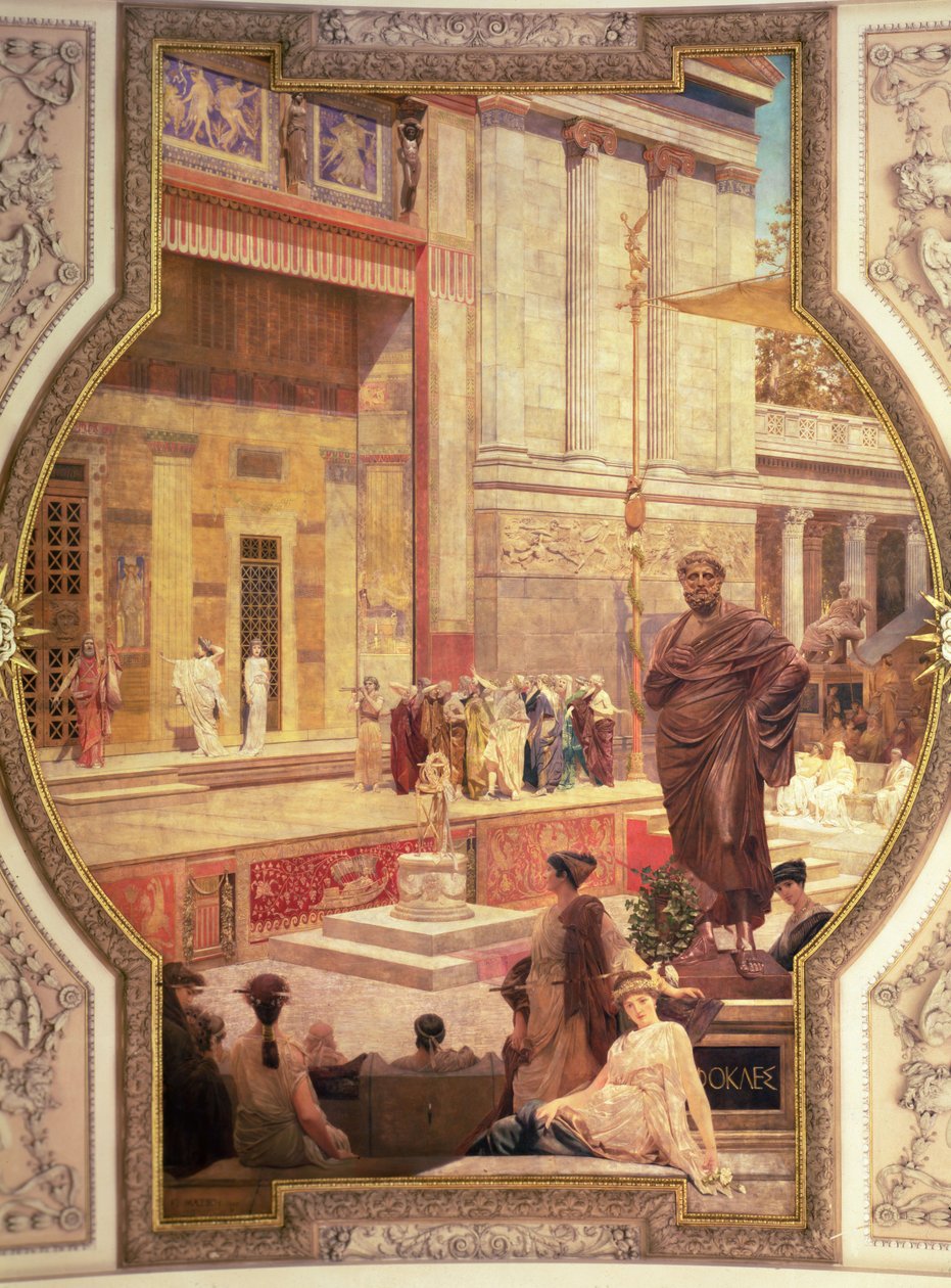 A görög színház Taorminában, Szicíliában a Színháztörténet sorozatból (mennyezetfestmény) alkotó: Franz von Matsch