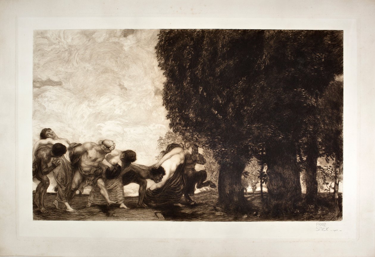 BBacchantes, szatírok és nimfák (rézkarc, XX. század) alkotó: Franz von Stuck