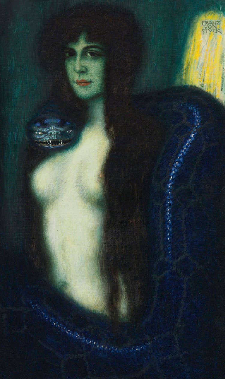 Le peche – The Sin par Stuck, Franz, Ritter von (1863-1928). Olaj, vászon, méret: 90,2x53,3, , Magángyűjtemény alkotó: Franz von Stuck