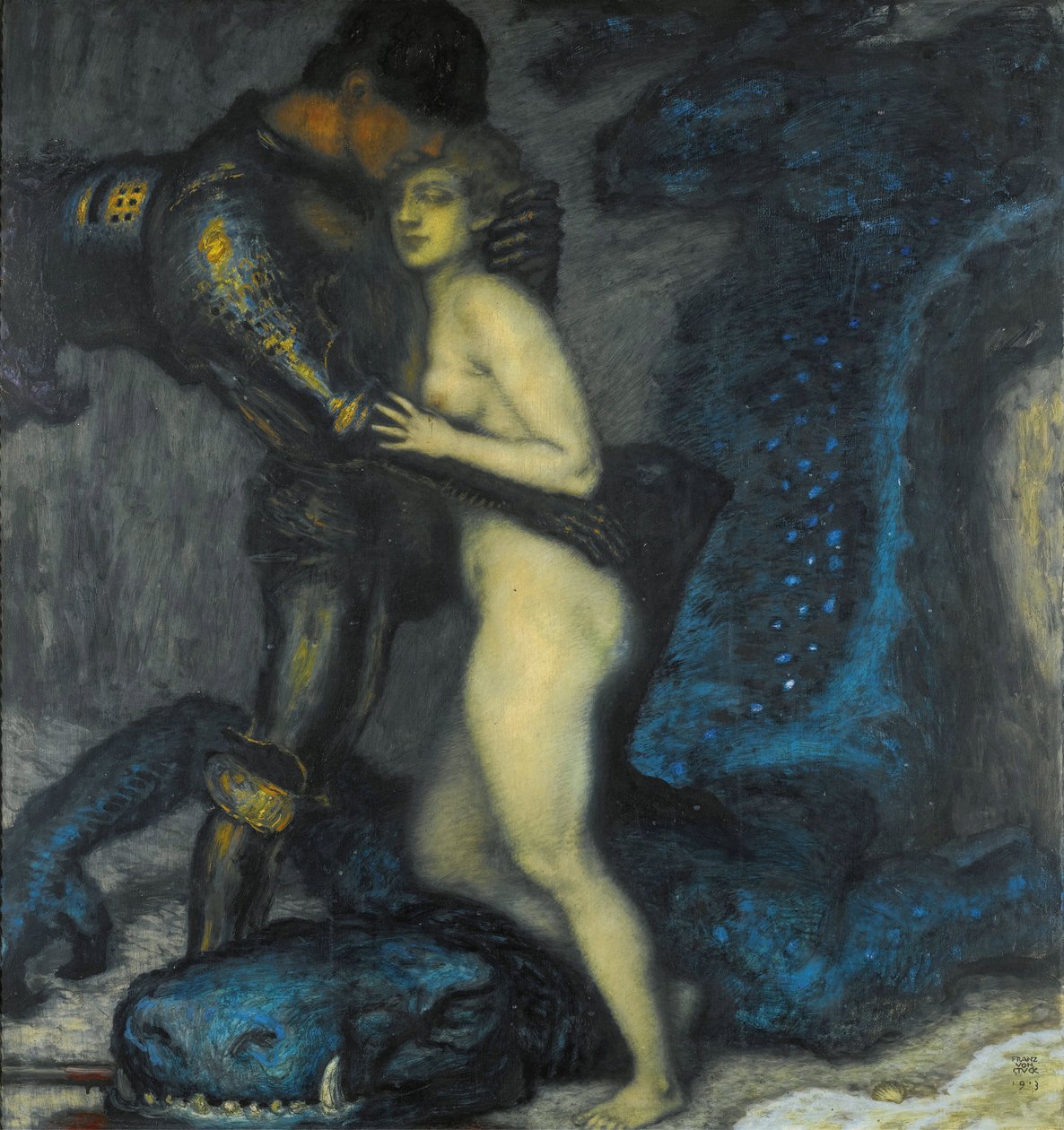 "Le tueur de dragons" (A sárkányölő) Franz Ritter von Stuck (1863-1928) festménye 1913 Magángyűjtemény alkotó: Franz von Stuck