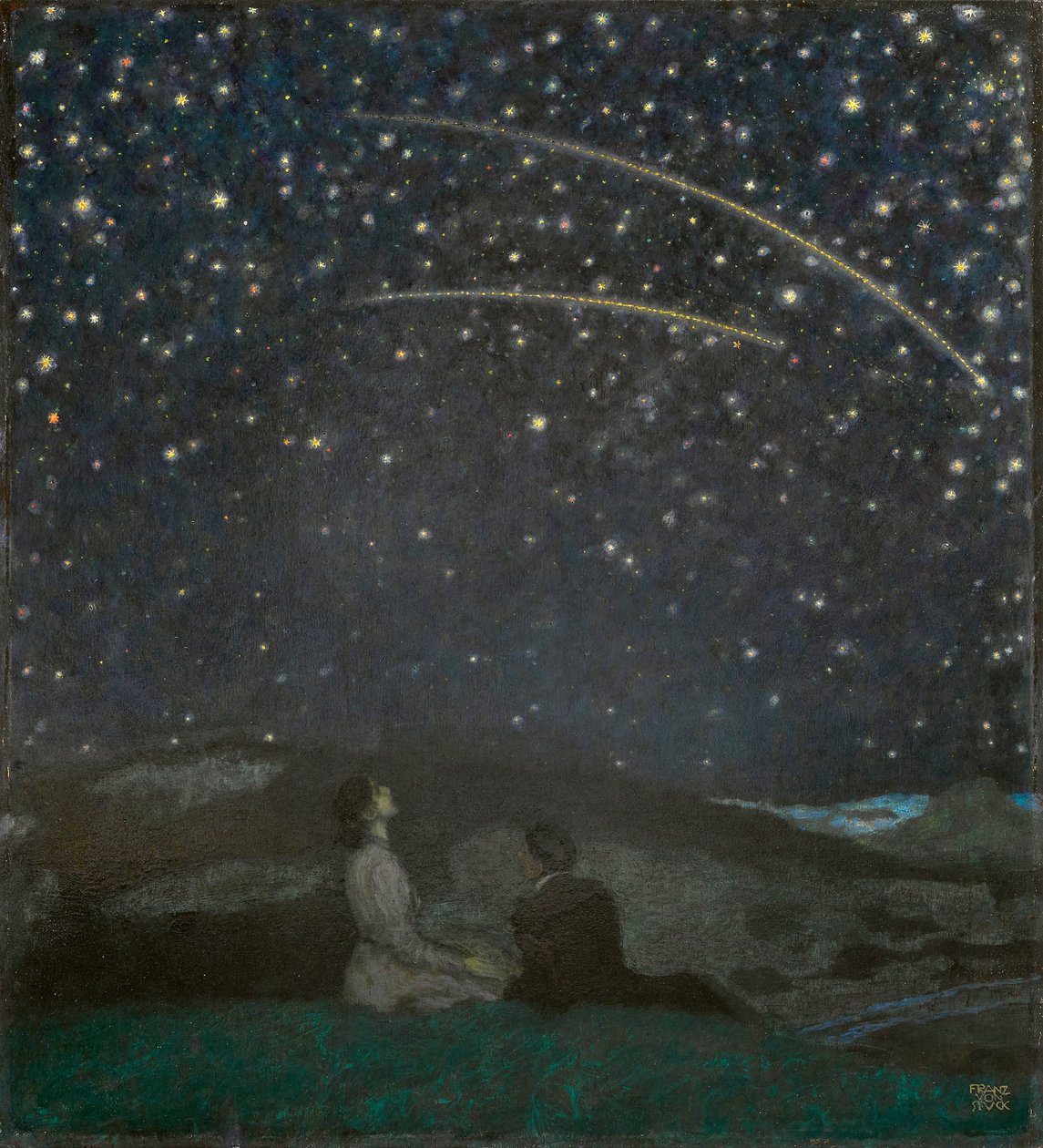 Les etoiles filantes (Franz és Mary von Stuck) – Shooting Stars (Franz és Mary Stuck), Stuck, Franz, Ritter von (1863-1928). Olaj, fa alkotó: Franz von Stuck
