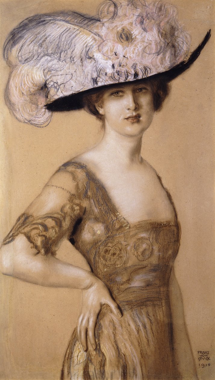Tollkalapot viselő hölgy portréja, 1910 alkotó: Franz von Stuck