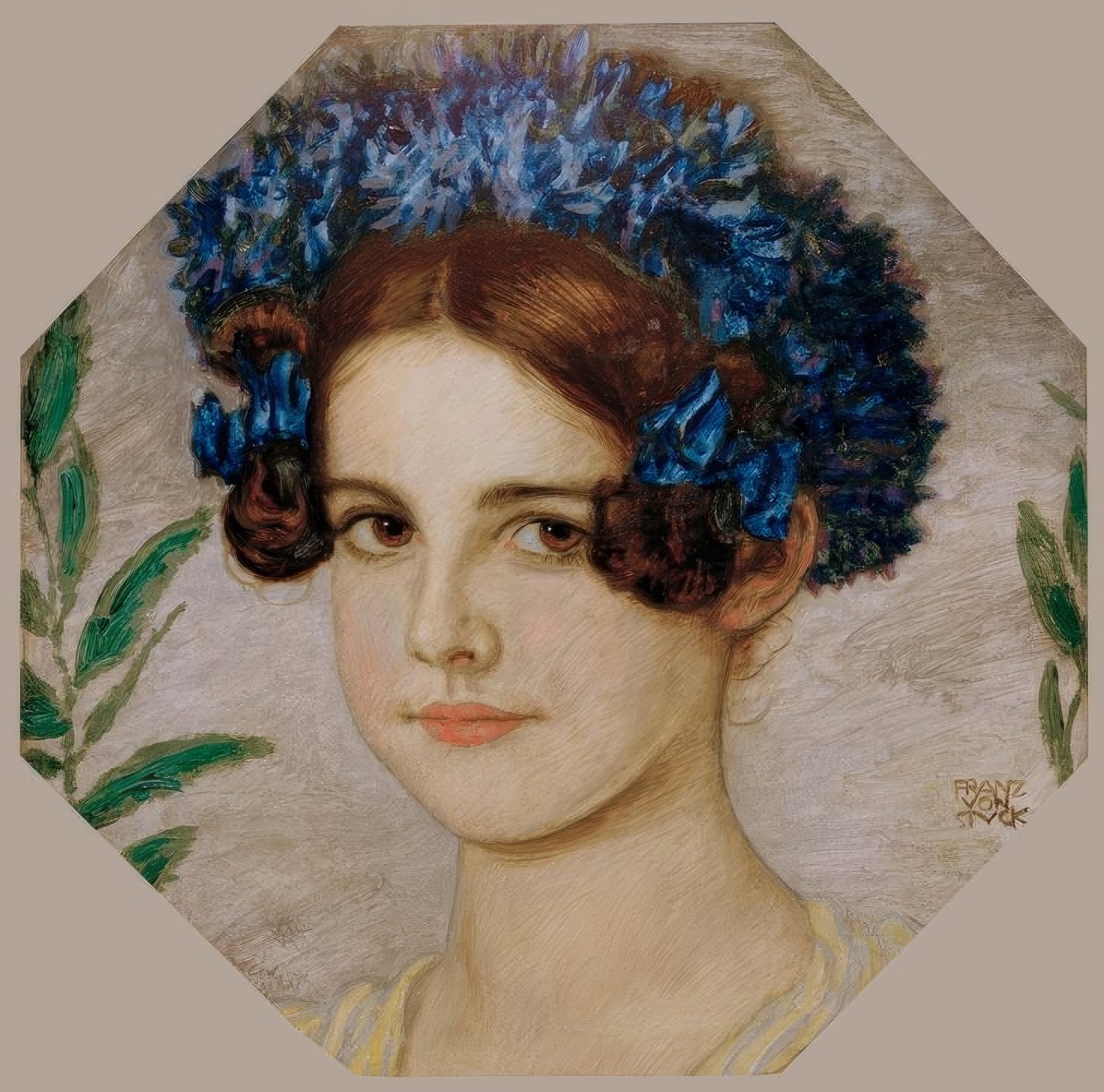A művész lánya búzavirággal a hajában alkotó: Franz von Stuck