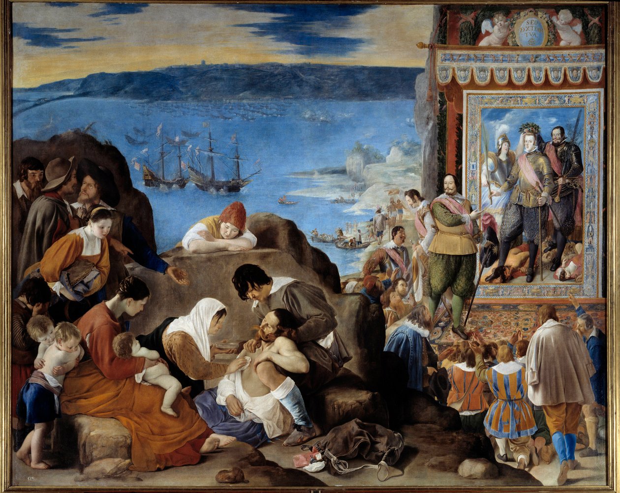 Salvador de Bahia (Brazília) átvételének allegóriája a Fadrique Alvarez de Toledo y Mendoza (1580-1634) parancsnoksága alatt álló portugál, spanyol és indiai hadsereg által 1625. május 1-jén (Bahia visszafoglalása Brazíliában) - Balra: az áldozatok - Jobbr alkotó: Fray Juan Batista Maino or Mayno