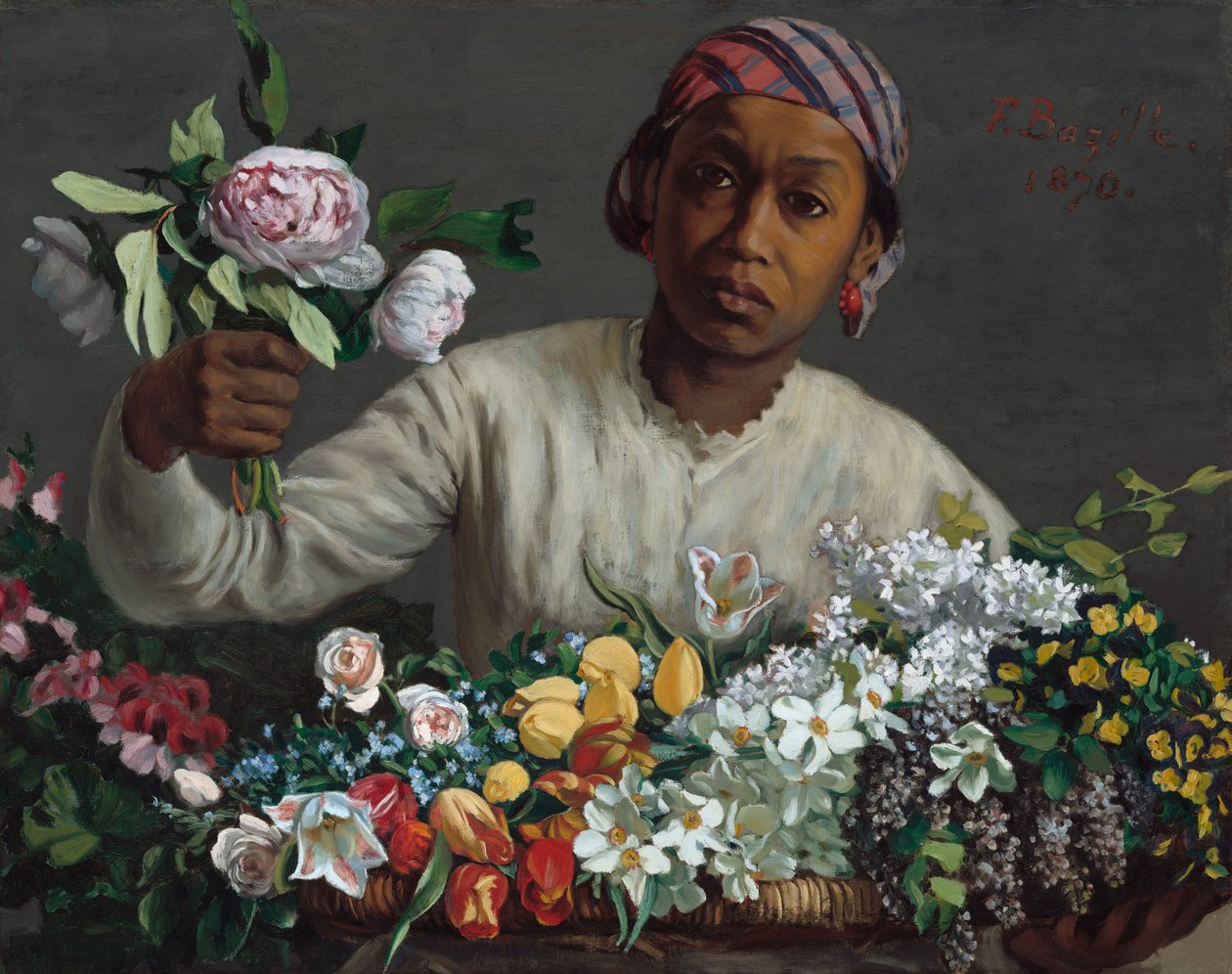 Fiatal nő bazsarózsával alkotó: Frédéric Bazille