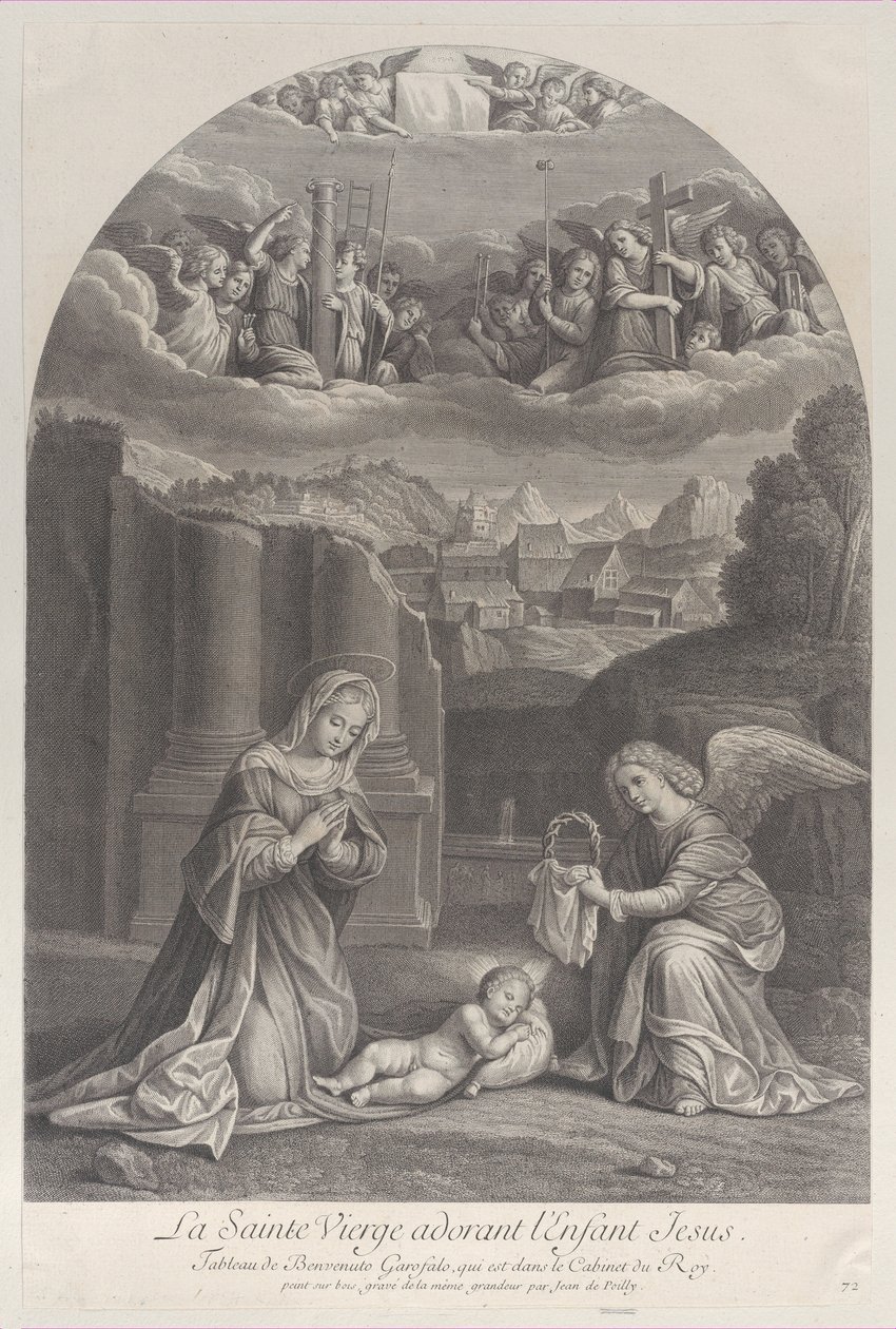 A Krisztus-gyermeket imádó Szűz Mária, töviskoronát jobbra tartó angyal,..., kb. 1729. alkotó: Frédéric Horthemels