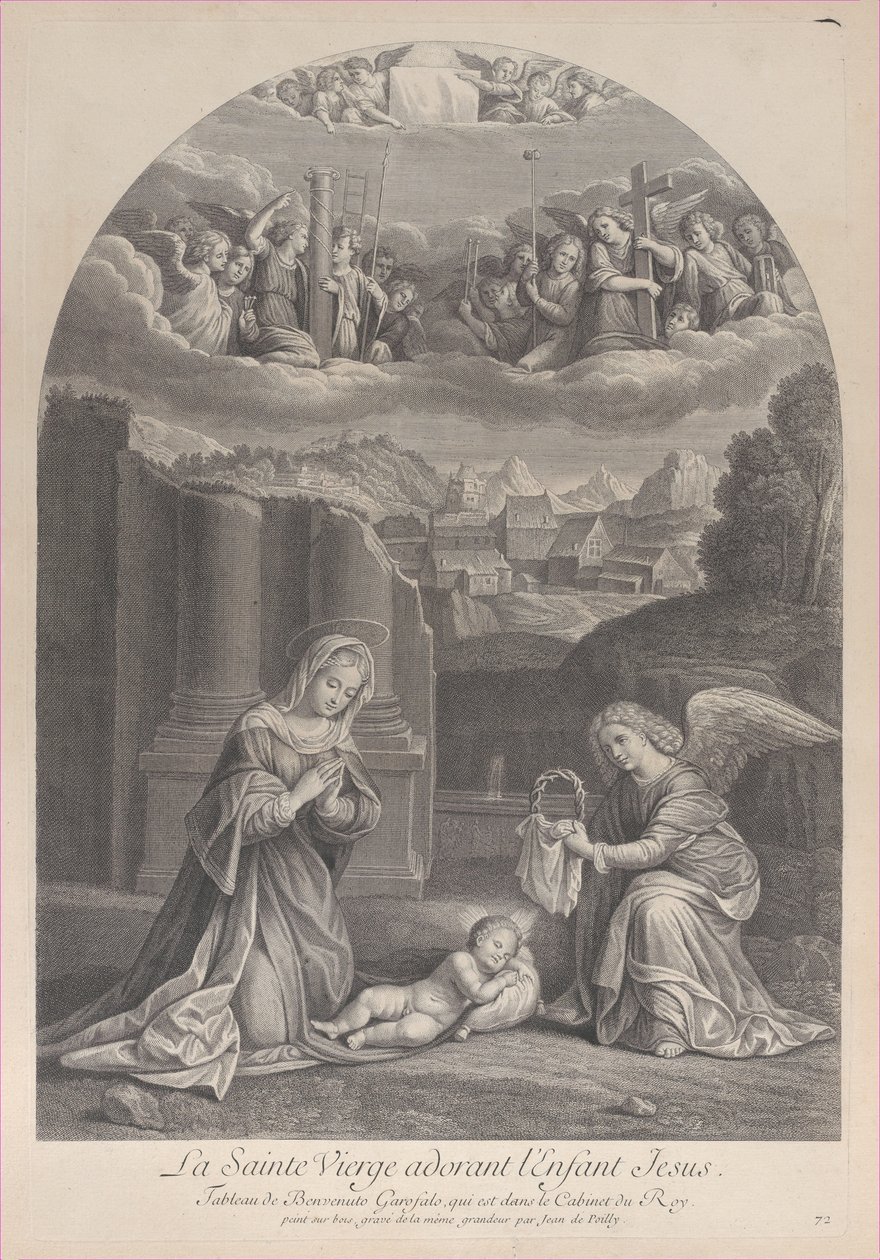 A Krisztus-gyermeket imádó Szűz Mária, töviskoronát jobbra tartó angyal,..., kb. 1729. alkotó: Frédéric Horthemels