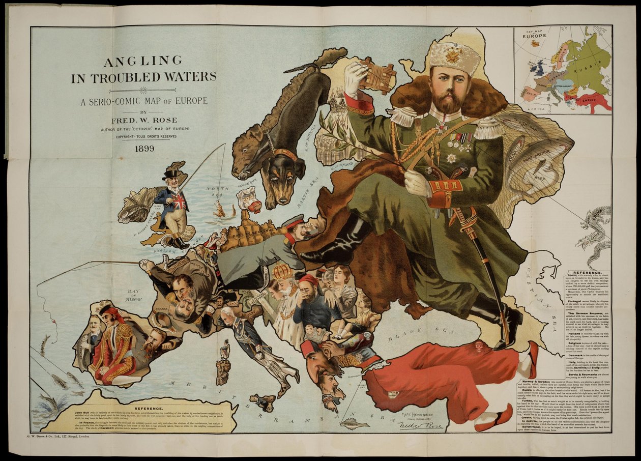 Horgászat zavaros vizeken. Serio-comic Európa térkép alkotó: Fred W. Rose