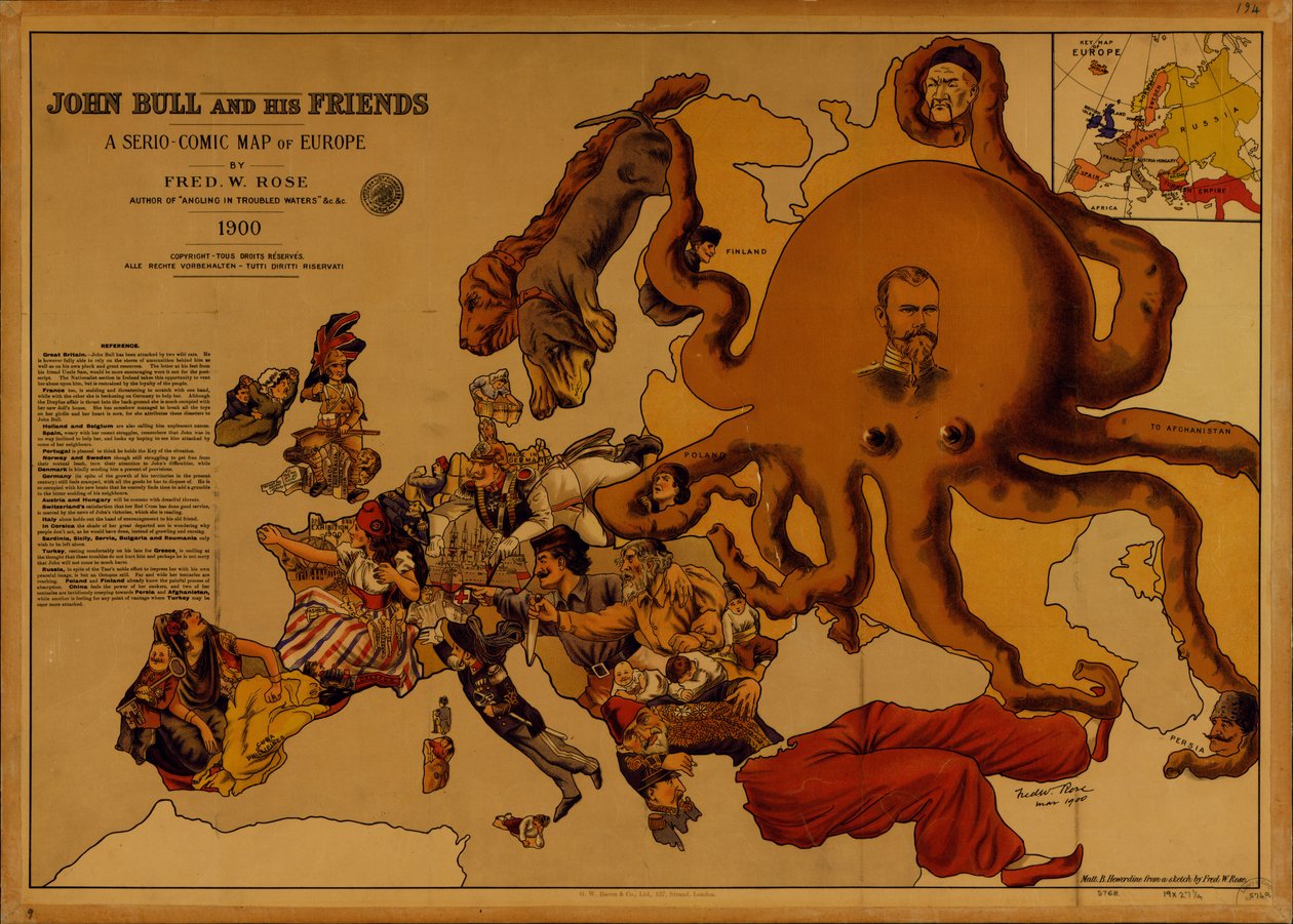 John Bull és barátai. Serio-comic Európa térkép alkotó: Fred W. Rose