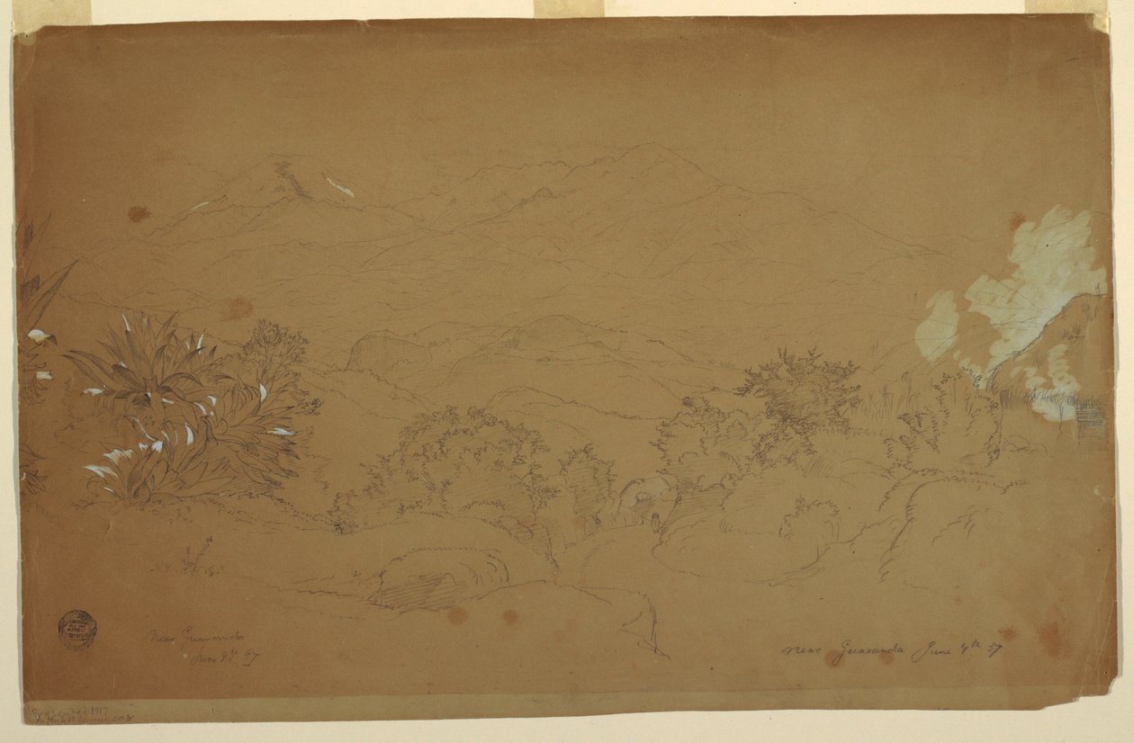 Rajz, Tájkép Guaranda közelében, Ecuador, 1857. június 4 alkotó: Frederic Edwin Church