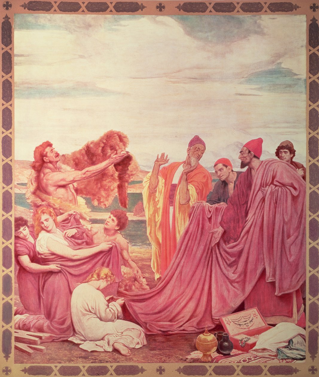 Phoenicians Trading with Early Britons, egy festmény másolata a királyi tőzsdén, 1895-ben megjelent (fotomechanikai eljárás) alkotó: Frederic Leighton