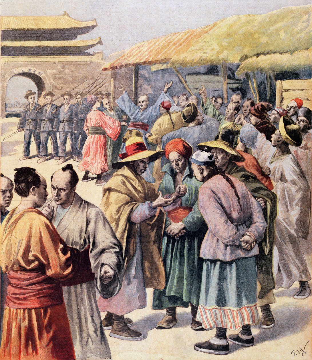 Zavarok Szöulban, a „Le Petit Journal” címlapja, 1894. augusztus 13. alkotó: Frederic Theodore Lix