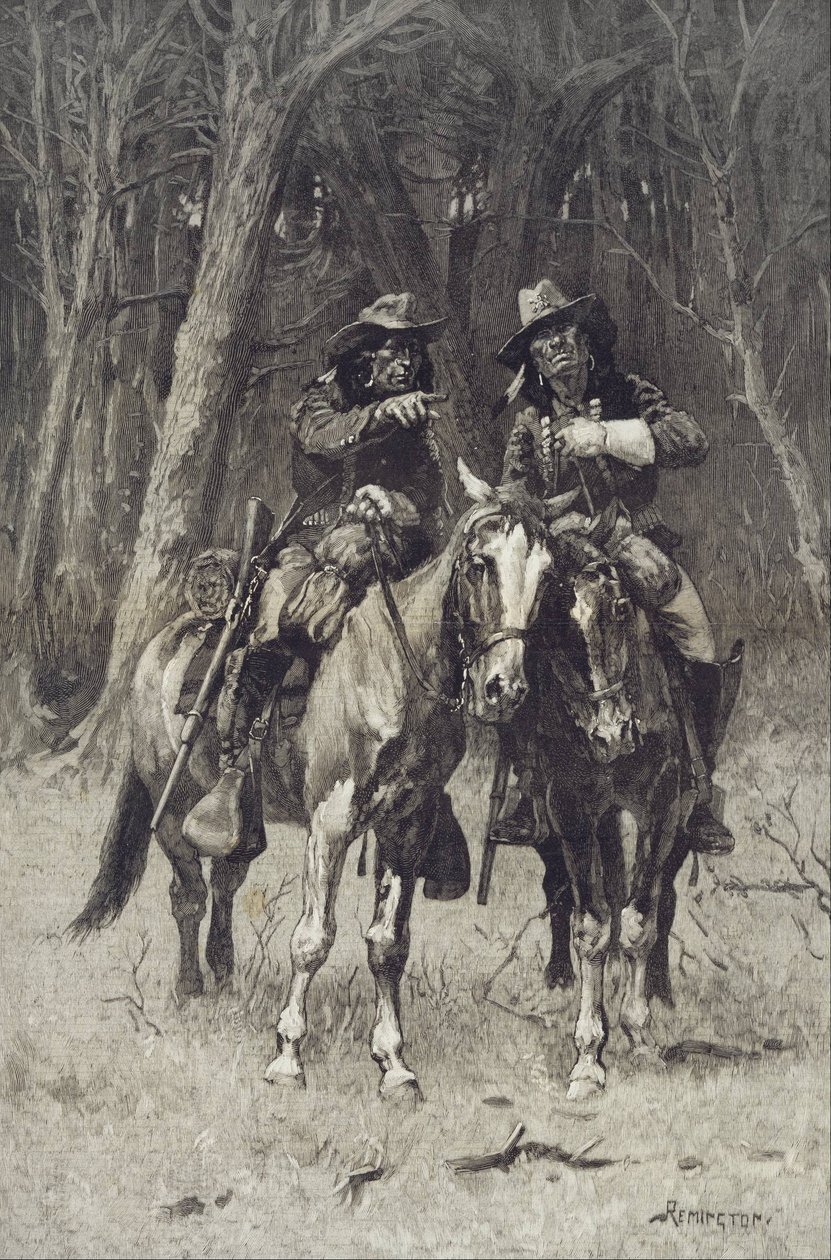 Cheyenne -cserkészek járőröznek az észak -kanadai Oklahoma nagy fájában alkotó: Frederic Remington
