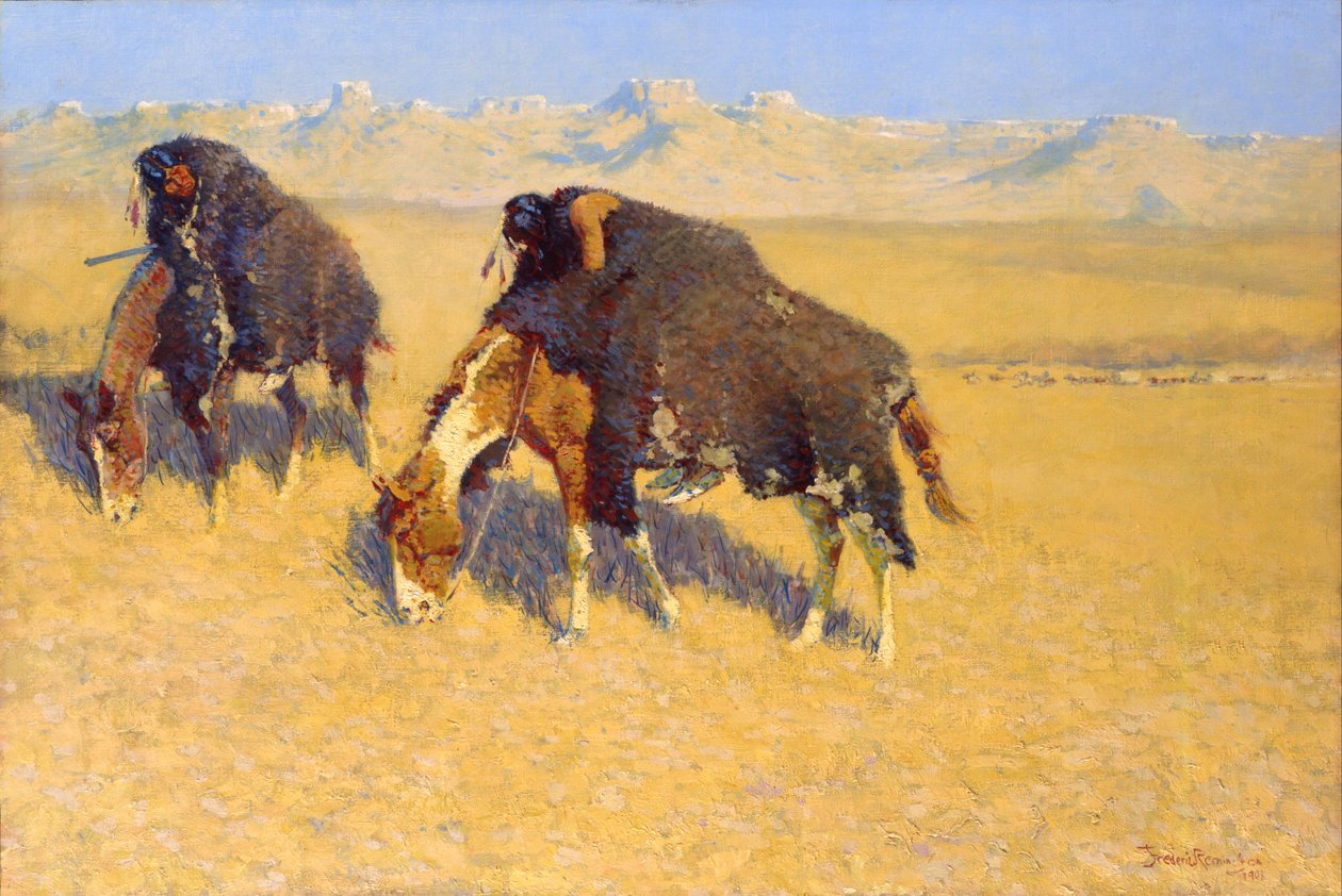 Bivalyokat szimuláló indiánok alkotó: Frederic Remington