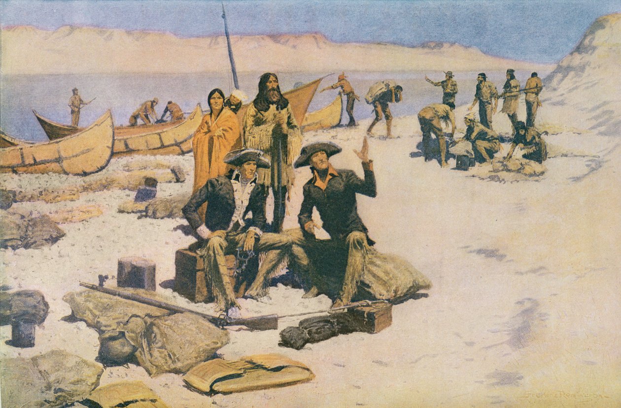 Lewis és Clark a Columbia folyó torkolatánál, 1805, a Collier