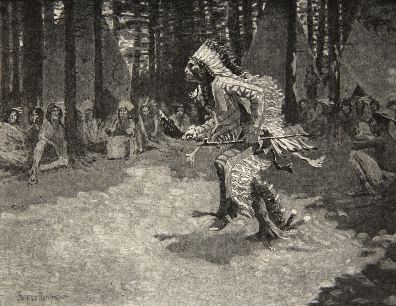 Árnyékon és napsütésen át, lágyan lépkedve, mint egy párduc, Henry Wadsworth Longfellow (1807-82) The Song of Hiawatha című művéből, kiadó: George G. Harrap und Company Ltd., 1911. alkotó: Frederic Remington