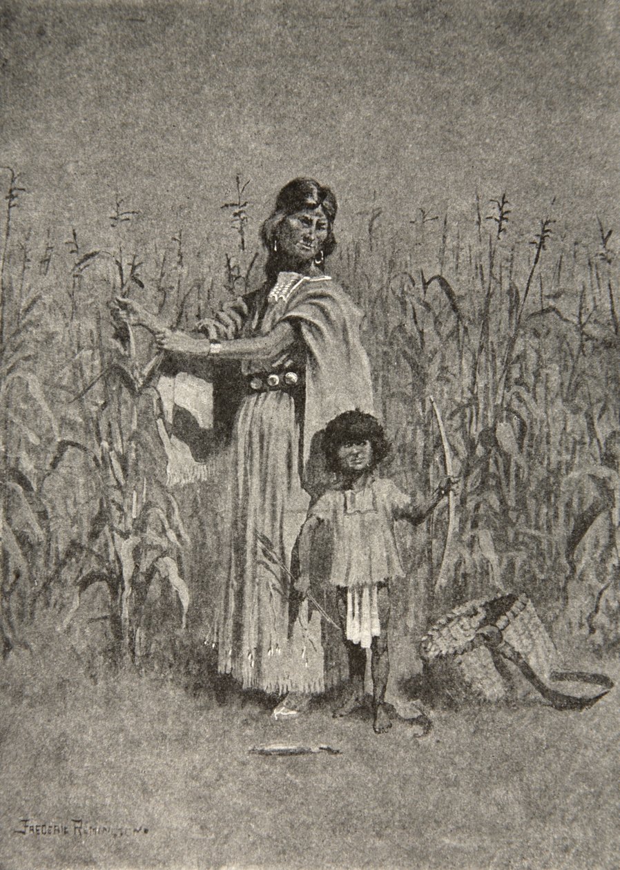 „Ők voltak azok a nők, akik ősszel megfosztották a termés sárga héját Henry Wadsworth Longfellow (1807-82) Hiawatha dala című kocsmából. George G. Harrap und Company Ltd., 1911 alkotó: Frederic Remington