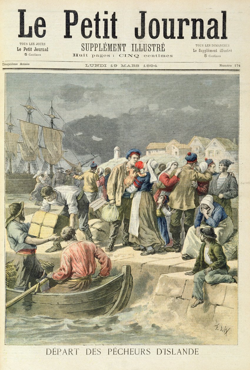 Az izlandi halászok indulása, illusztráció a „Le Petit Journal”-ból, 1894. március 19. alkotó: Frederic Theodore Lix