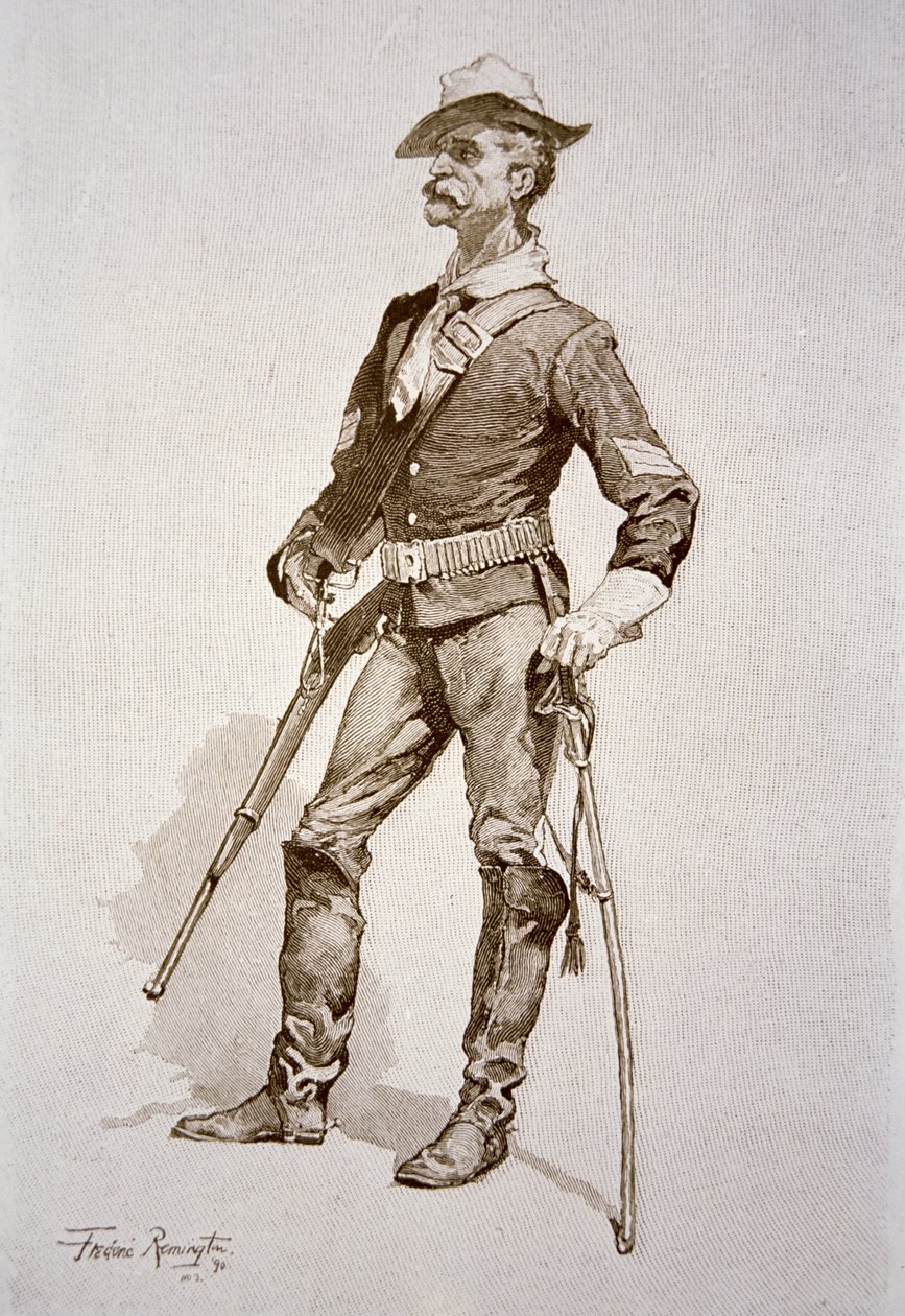 Az amerikai lovasság őrmestere, egy 1890-es rajz után (metszet) alkotó: Frederic (after) Remington