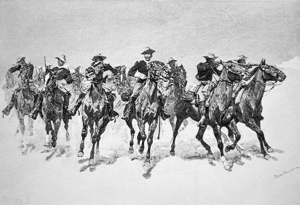 "Dodge kapitány színes katonái a megmentésre" (metszet) alkotó: Frederic (after) Remington