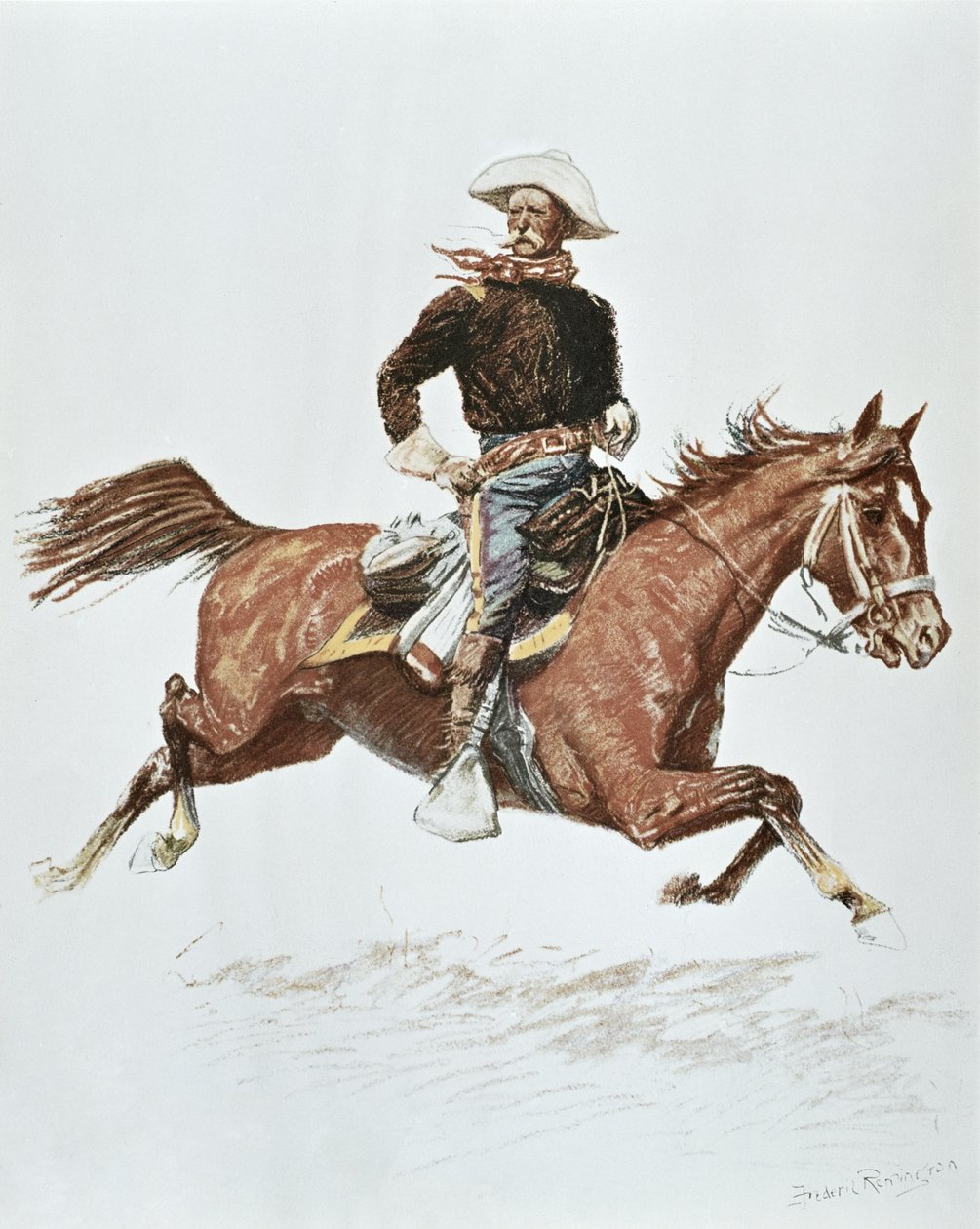 Amerikai lovassági tiszt az 1870-es évek kampányruhájában (színes litó) alkotó: Frederic (after) Remington