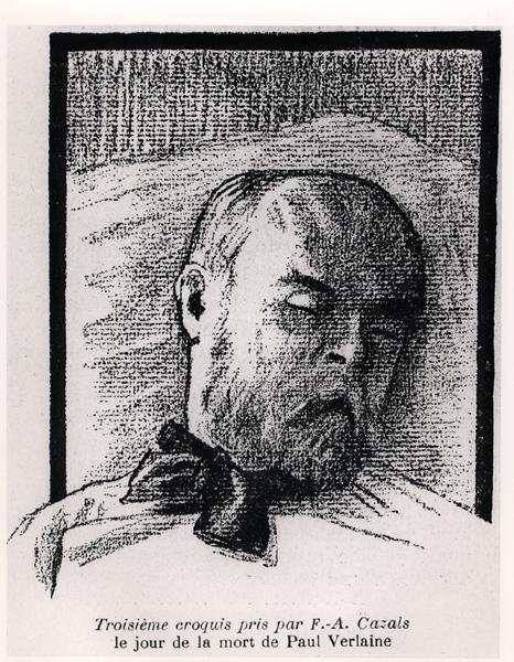 Vázlat Paul Verlaine-ről a halálos ágyán, a „La Plume”-ból alkotó: Frederic Auguste Cazals