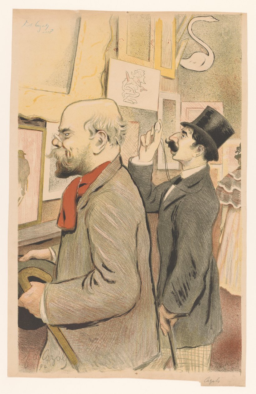 Verlaine és egy ismeretlen férfi a lenyomatokat nézegeti alkotó: Frederic Auguste Cazals