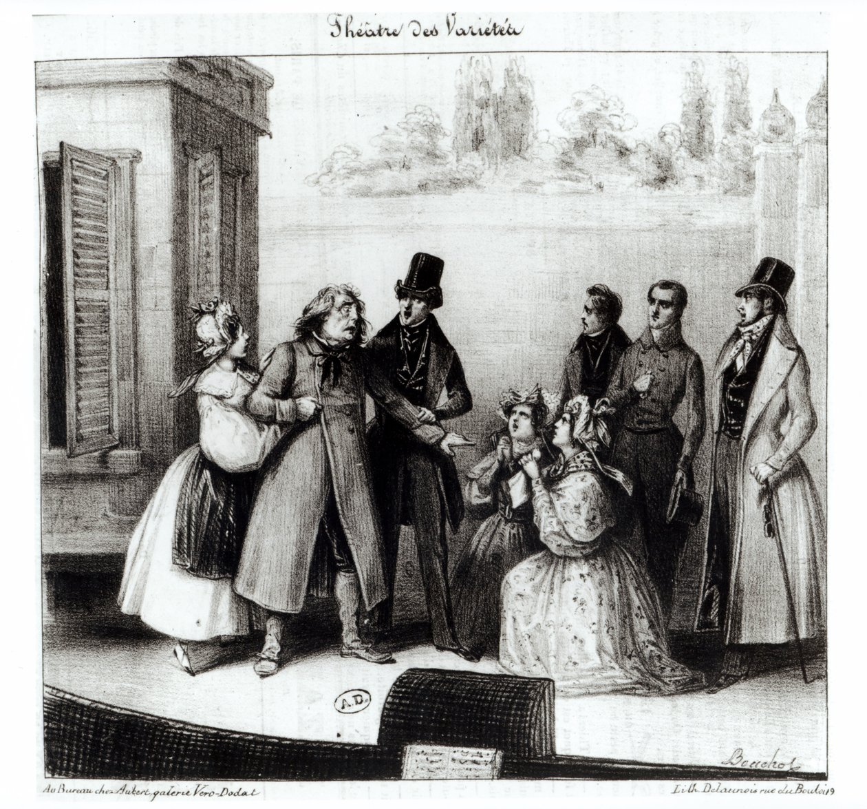 Honore Balzac (1799-1850) „Le Pere Goriot” című előadása a Theater des Varietesben, 1840 körül alkotó: Frederic Bouchot