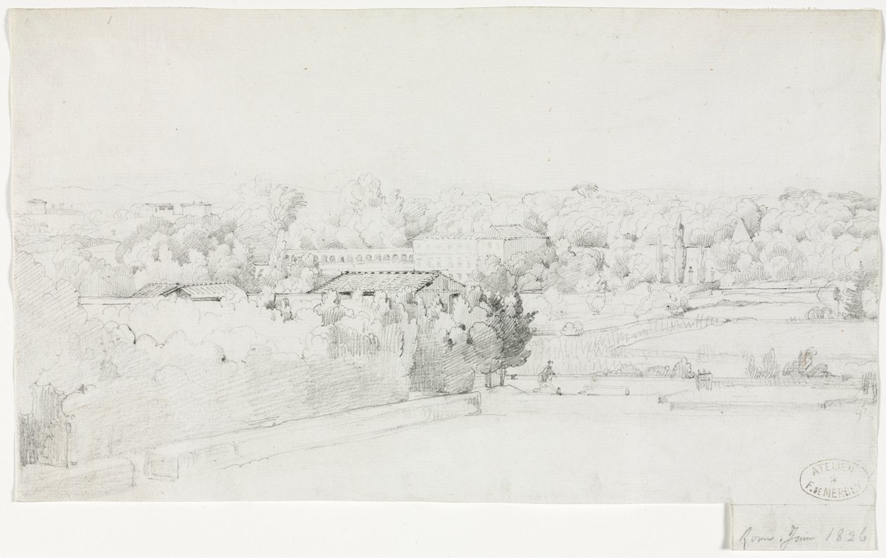 Kilátás a Villa Borghese-re és az Orangerie-re a Villa Mediciből alkotó: Frederic Bourgeois de Mercey