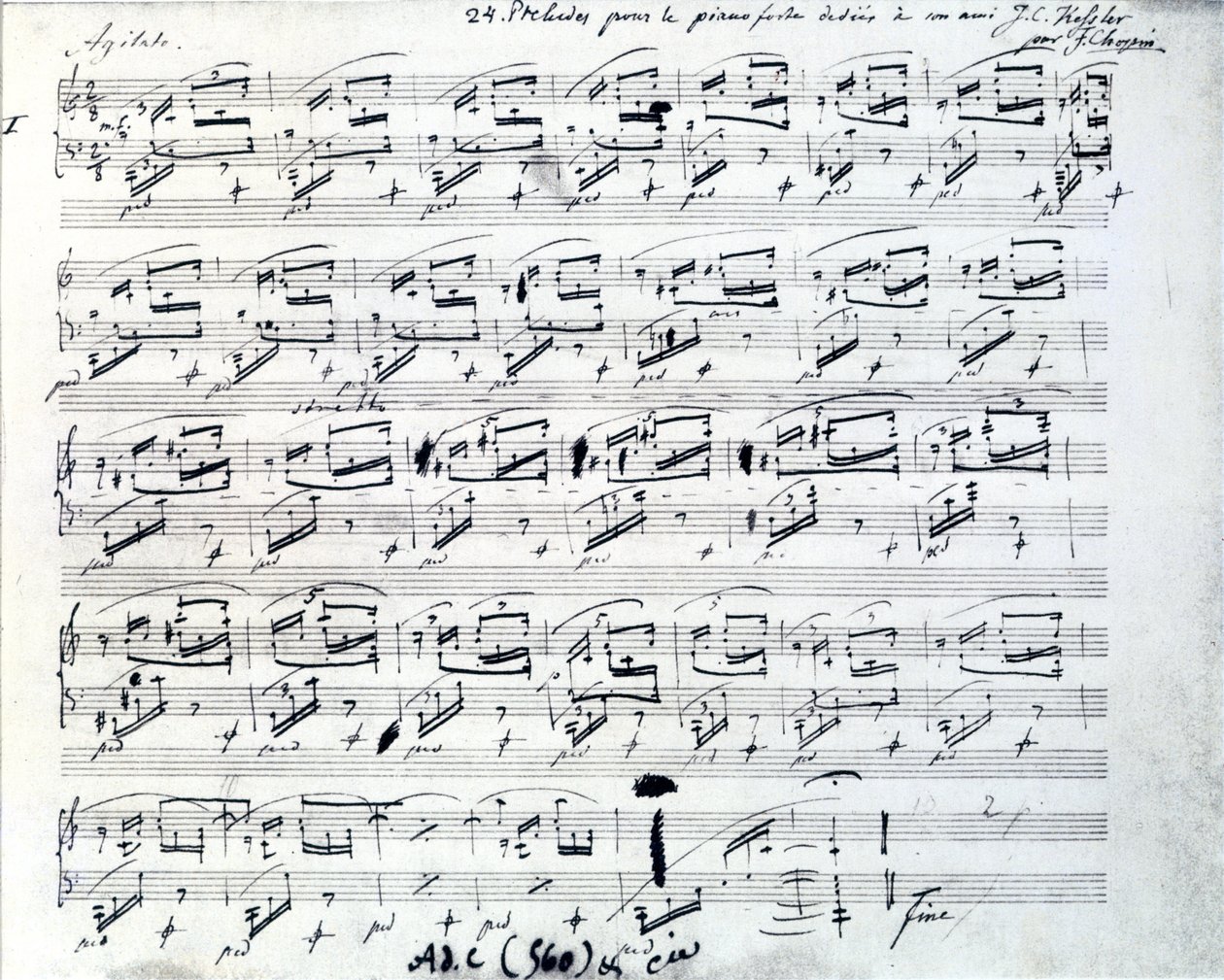 Frederic Chopin (1810 - 1849) lengyel zeneszerző 1. prelúdiumának kotta zongorára. alkotó: Frederic Chopin