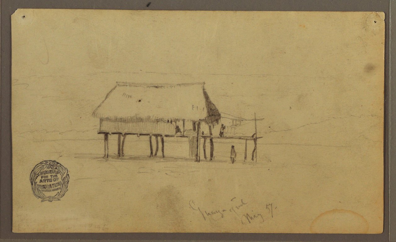 Rajz, A Hut on Posts, Guayaquil, Ecuador, 1857. május alkotó: Frederic Edwin Church
