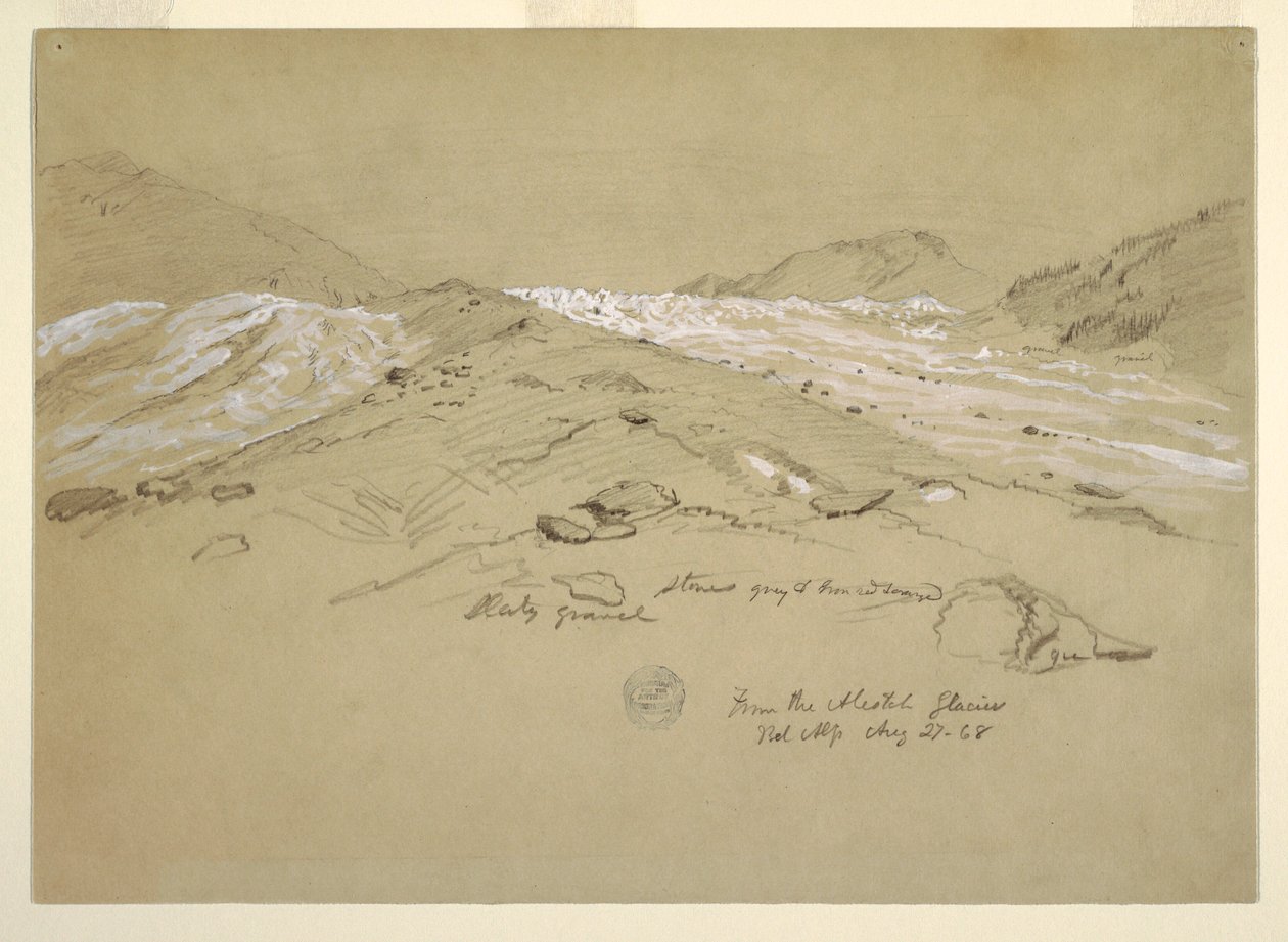 Rajz, Aletsch-gleccser, Berni Alpok, Svájc, 1868. augusztus 28. alkotó: Frederic Edwin Church