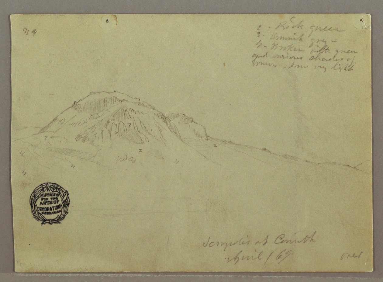 Rajz, Csupasz domb, Akropolisz, Korinthosz, Görögország, 1869. április alkotó: Frederic Edwin Church