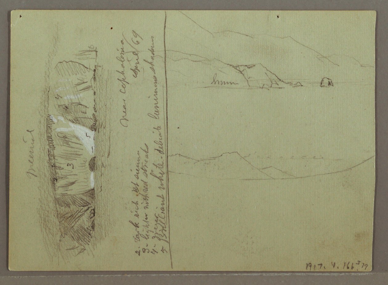 Rajz, Csupasz domb, Akropolisz, Korinthosz, Görögország, 1869. április alkotó: Frederic Edwin Church