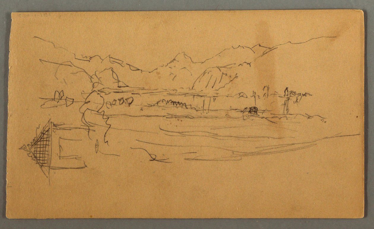 Rajz, Szélesvölgy, fészer, St. Gilgen, Ausztria, valószínűleg 1868 alkotó: Frederic Edwin Church