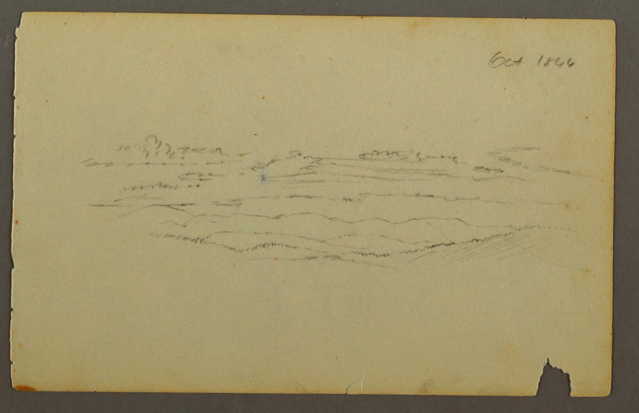 Rajz, Széles dombos táj felhőkkel, 1844 alkotó: Frederic Edwin Church