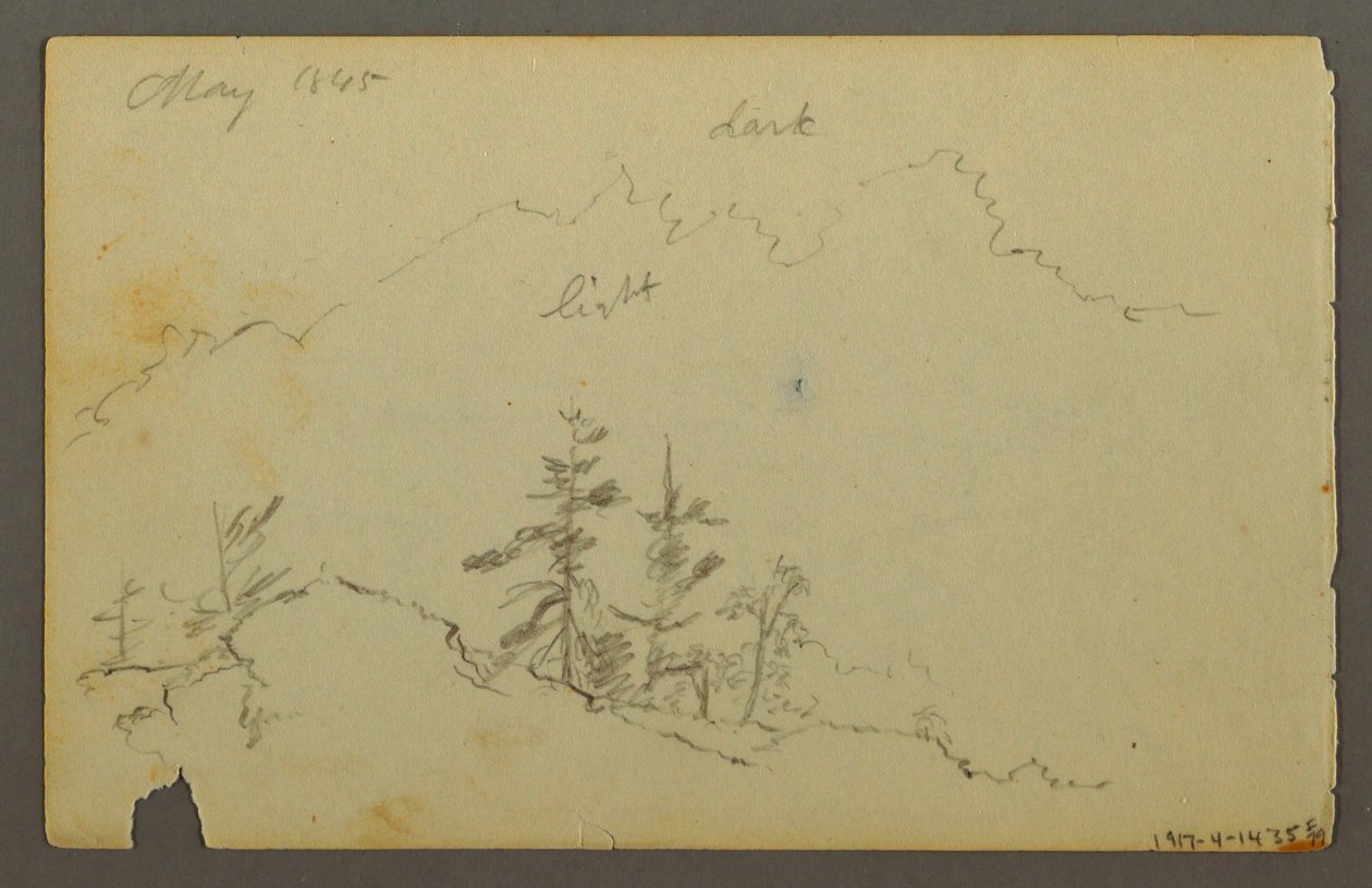 Rajz, Széles dombos táj felhőkkel, 1844 alkotó: Frederic Edwin Church