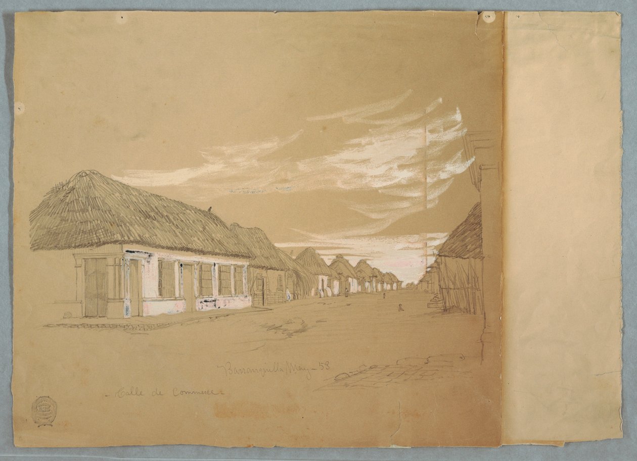 Rajz, Calle de Commerce, Barranquilla, Kolumbia, 1853. május alkotó: Frederic Edwin Church