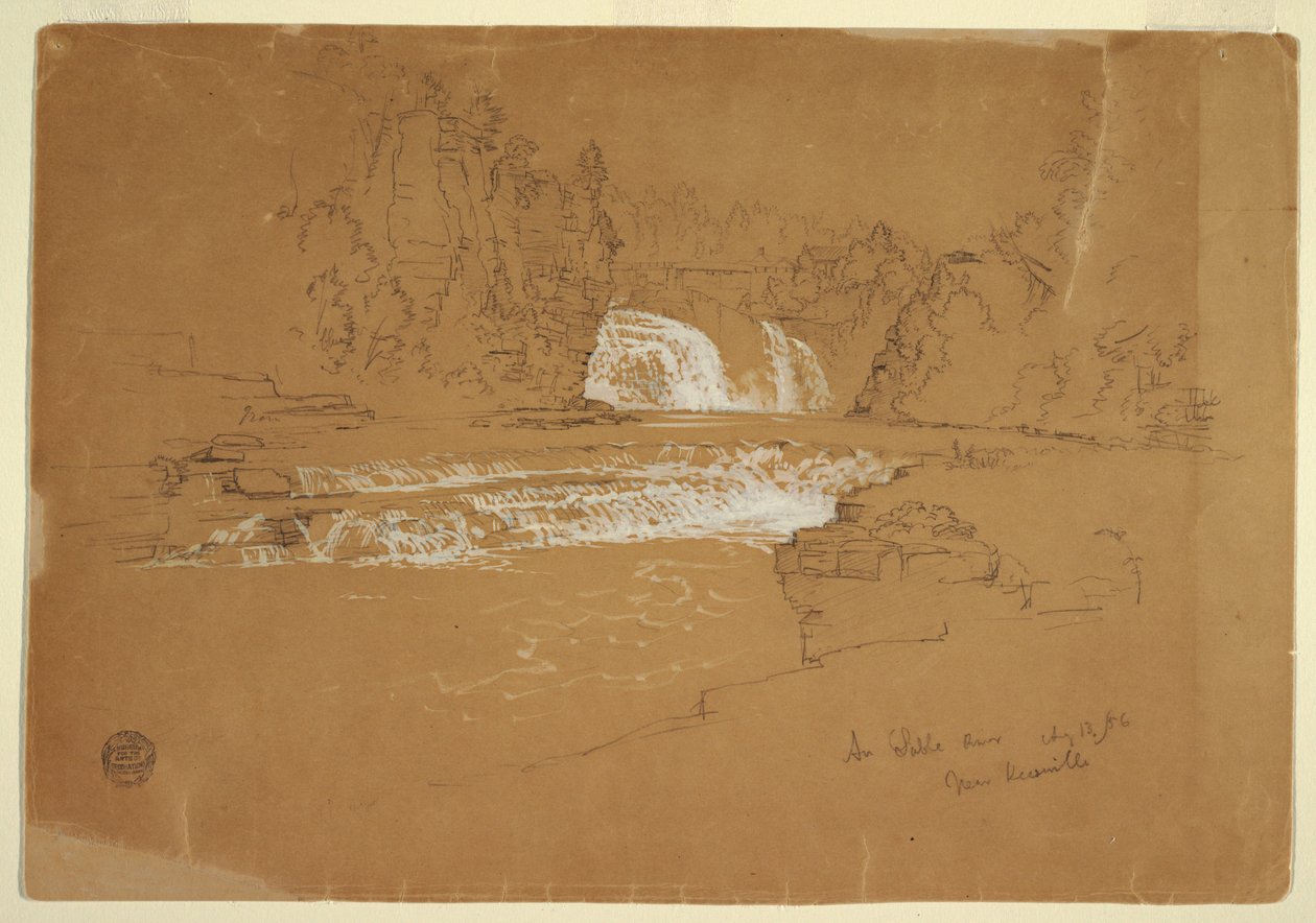 Rajz, Az Ausable folyó vízesései, Keesevill közelében, New York, 1856. augusztus 13. alkotó: Frederic Edwin Church