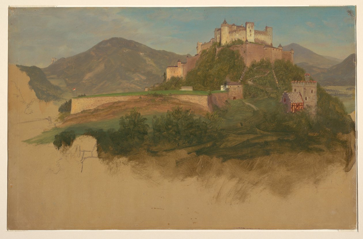 Rajz, Salzburgi kastély, Ausztria, 1868 alkotó: Frederic Edwin Church
