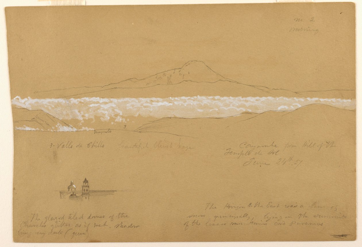 Rajz, Cayambé, reggel, a Nap templomából, Quito, 1857. június 24. alkotó: Frederic Edwin Church